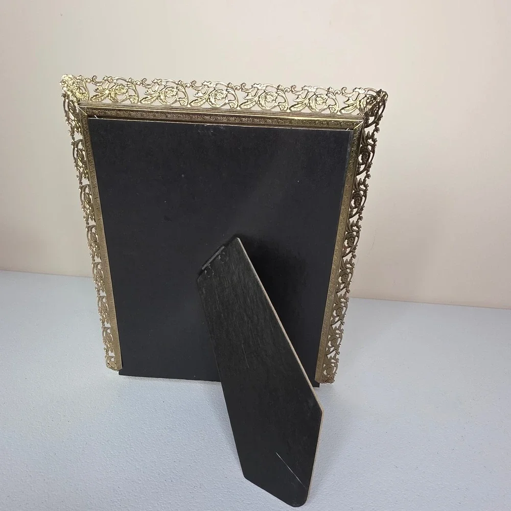 Vintage 60s Picture Frame 8x10 Gold Ornate Filigree Metal Scroll Cottagecore
